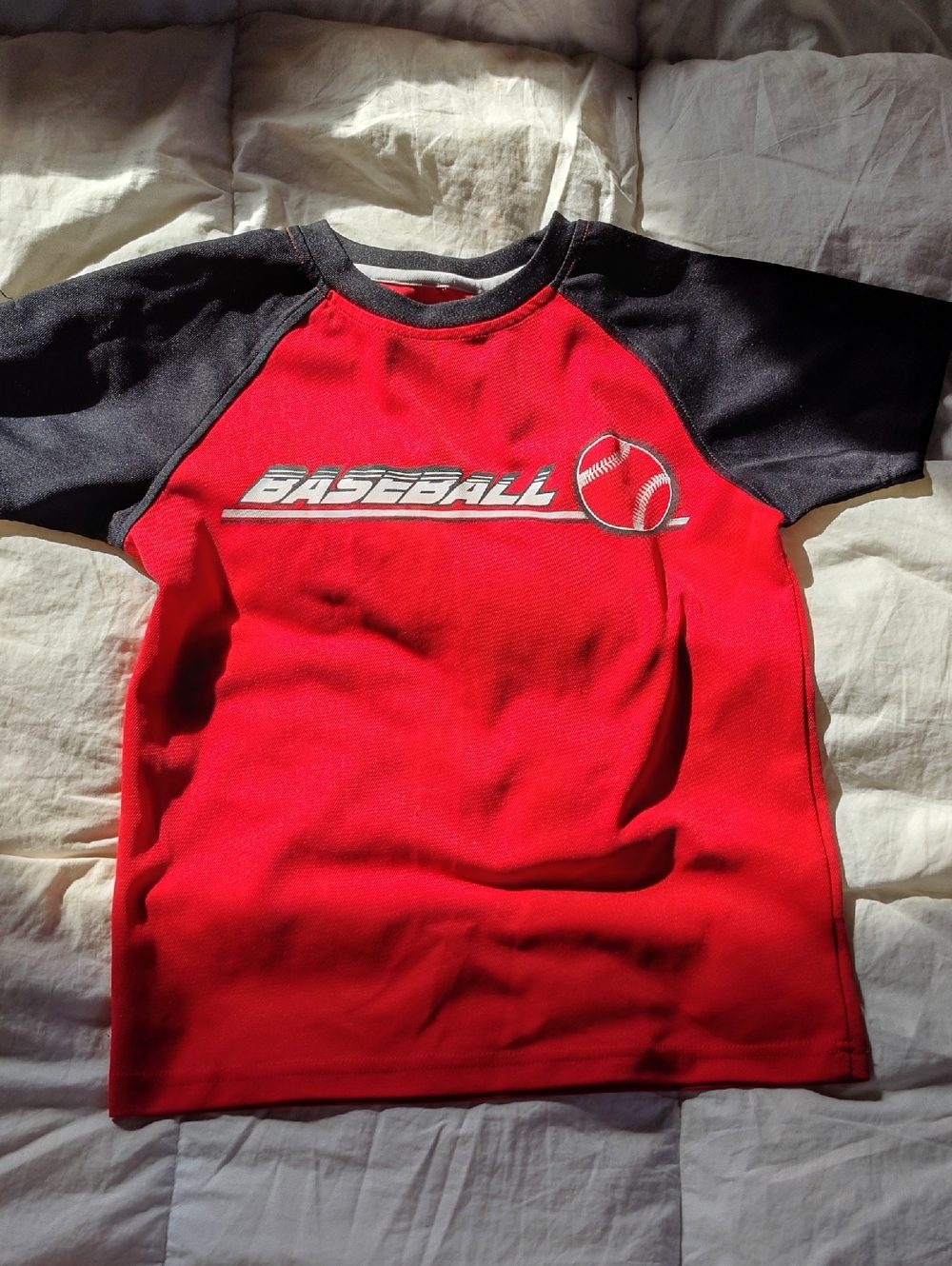 Kids Short Sleeve Baseball Tee - Red/Black
